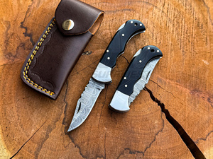 UA Supplies Handmade Damascus Steel Hunting Folding Knife Wood Handle Clip Point Blade Slide Open Mechanism Razor Sharp OEM - Product Image 1