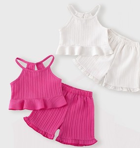 Conjunto de Pantalones Cortos y Blusa de Botones Vintage para Niñas Pequeñas, de Poliéster Acordonado, Casual, Sólido, Transpirable, para Otoño - Product Image 1