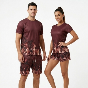 Ensemble deux pièces personnalisé, t-shirts et shorts en polyester/coton, impression par sublimation, ensemble de survêtement unisexe, séchage rapide, nom de marque personnalisé - Product Image 3
