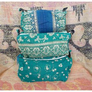 New Design Vintage Kantha <b>Patchwork</b> Tassel Zipper Closure Eco-Friendly 3-Pouch Set Cosmetic <b>Bag</b> for Wedding & Return Gifts - Product Image 1
