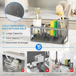 Organizzatore per Lavello con Portaspazzole e Portasponge in Acciaio Inox 304 Antiruggine, Soluzione di Stoccaggio per Dispenser di Sapone da Cucina - Product Image 2