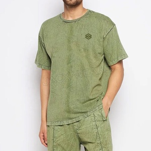 Camiseta de lavado ácido para hombre de la mejor calidad, ropa informal de verano de algodón de diseño personalizado con mangas cortas y patrón sólido de cuello redondo - Product Image 1