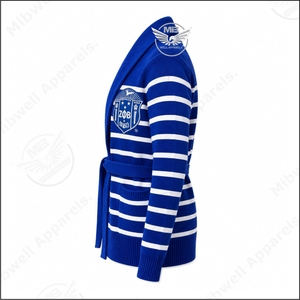 ออกแบบเองตามสั่ง เสื้อสตรีทสไตล์ฤดูหนาวสีน้ำเงินเหลืองตัดกัน ปักลายด้านหน้า คอจีน สำหรับชมรมนักศึกษาเซต้าฟิเบต้า - Product Image 3