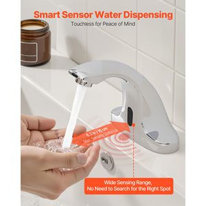 Rubinetto per Lavabo Bagno con Sensore di Movimento Senza Contatto, con Copertura per Foro Acqua Fredda, Miscelatore a Batteria - Product Image 2