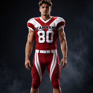 Pantalones de Jersey de Fútbol Americano Personalizados con Nombre de Equipo 80 Rojo Blanco Cuello en V Manga Corta Ajustados Uniformes Transpirables para Hombre Adulto - Product Image 1