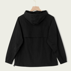 <b>Windbreaker</b> Jacket Men's <b>Black</b> Hooded Windproof Jacket Regular Fit Casual Zipper Closure Polyester Shell Spring Wear - Product Image 1