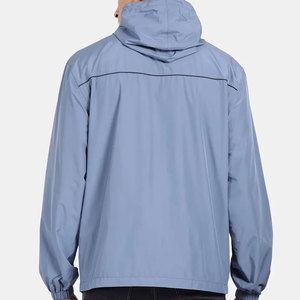 Men's Blue Hooded Windbreaker Jacket Zipper Closure Casual Spring Outerwear Lightweight Polyester <b>Coat</b> - Product Image 3