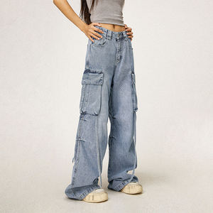 Jeans de Mezclilla Cargo de Cintura Alta y Corte Holgado para Mujer, Color Sólido, Lavado a la Piedra, Algodón, Casual, Largos, Estilo Primavera - Product Image 6