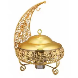 Plat à chafing en laiton doré à motif floral gaufré, design vintage, avec couvercle rond, poignées et support de chauffe – Vente directe usine indienne - Product Image 5