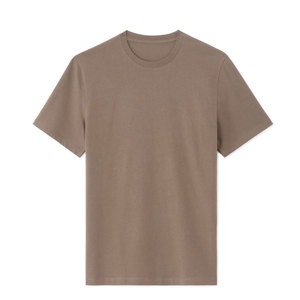 เสื้อยืดคอกลมแขนสั้นสีน้ำตาลสำหรับผู้ชาย ทรงปกติ สีพื้น ผ้าเจอร์ซีย์ถัก 100% ผ้าฝ้าย ย้อมสีเรียบ เนื้อผ้านุ่ม - Product Image 1