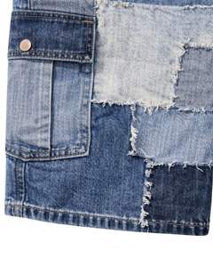 Shorts en jean patchwork bleu personnalisés pour hommes, style cargo, design multi-panneaux, tenue décontractée d'été, fermeture boutonnée - Product Image 4