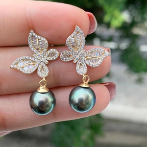 Exquisite 925 <b>Sterling</b> <b>Silver</b> <b>Dangle</b> <b>Earrings</b> Princess Natural Pearl Three Leaf Flower Inlay 11-12MM Flawless Front S925 Inlay - Product Image 4