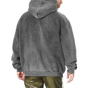 Sweat à capuche zippé unisexe oversize style streetwear hip-hop, en molleton épais 100% coton, doublure polaire, couleur unie, épaules tombantes - Product Image 4