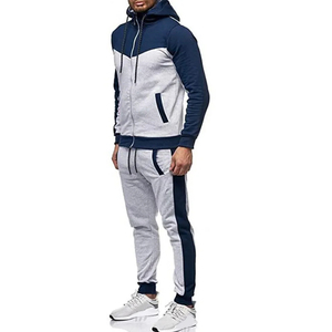 Survêtement à capuche pour homme, noir et gris, avec blocs de couleur, manches longues, fermeture éclair sur le devant, pantalon de jogging, tenue décontractée d'automne, coupe régulière, polyester et coton - Product Image 6