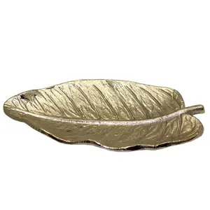 Serveware Leaf Shaped Luxury Design Aluminum Dish Rough Brass Plating Platter And Tray For Serving Restaurant & Hotels