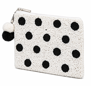 Polka Dot Beaded Pouch | Handmade Black White Coin Purse | Chic <b>Zip</b> Clutch| Black White Polka Dot <b>Zip</b> <b>Bag</b> | Stylish Wallet - Product Image 3