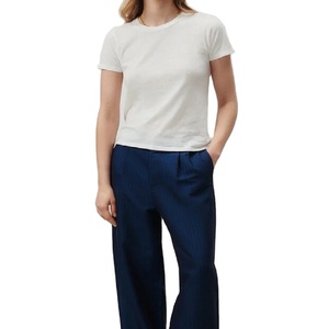 OEM Femmes à la mode couleur unie col rond manches courtes Sexy personnalisé haute qualité T-shirt coton polyester col rond T-shirt - Product Image 2