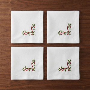 Serviettes de table en coton brodé sur mesure, avec ourlet festonné, durables, lavables en machine, pour événements domestiques et Noël, vente en gros - Product Image 2