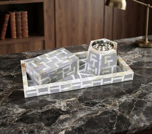 Juego de quemador de incienso de madera hecho a mano con incrustaciones de nácar, bandeja Mubkhar, caja y soporte para incienso para aromaterapia - Product Image 1