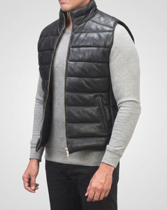 Chaleco Acolchado de Cuero Negro Premium para Hombre, Chaqueta de Invierno sin Mangas de Piel de Oveja Auténtica, Chaleco Acolchado para Hombre - Product Image 1