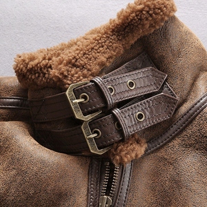 Latest Winter Season <b>Bomber</b> <b>Jacket</b> for Men Genuine Leather Sheepskin <b>Shearling</b> Decoration Winter Nonwoven Leather <b>Jacket's</b> - Product Image 4