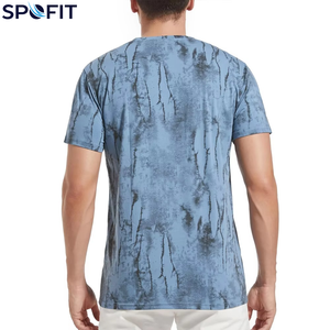 Camiseta de Manga Corta para Hombre SPOFIT, Estampado Tie-Dye Azul, Secado Rápido, Corte Ajustado, Informal, Tejido de Poliéster, Cuello Redondo - Product Image 3