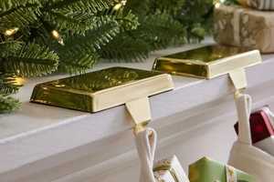 Metal Oak Leaf <b>Christmas</b> <b>Stocking</b> Holder Gold Decorative Hook for Holiday Display - Product Image 4