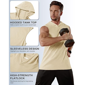 Men Hooded Sleeveless <b>Tank</b> <b>Top</b> Solid Color Quick Dry Knitted Fitness Wear Casual Sport Vest - Product Image 2
