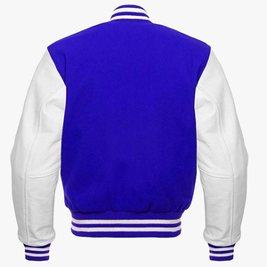 Veste universitaire personnalisée à motif géométrique bleu marine et blanc avec rayures dorées Vegas, à capuche, imperméable, 100% laine, unisexe - Product Image 3
