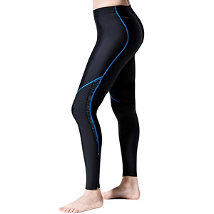 Leggings de sport pour femmes, taille haute, compressifs, noirs à rayures bleues, anti-transpiration, ajustés, longueur longue - Product Image 1