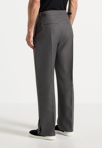 Pantalon formel gris pour homme, coupe droite, en mélange de laine mi-lourde, infroissable, devant plat avec poches, idéal pour l'automne - Product Image 2