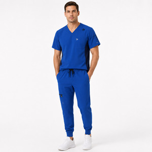 Private Label Unisex Blue Polyester <b>Scrub</b> <b>Set</b> With Zip Pockets For Hospital Use Dental Clinic Spa Beauty Salon - Product Image 2