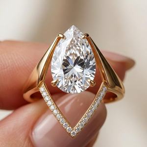 Anillo Único Premium con Diamante Corte Pera de 2.01CT en Forma de V, Oro Sólido de 14K con Diamante Cultivado en Laboratorio, Regalo para Novias, para Bodas y Fiestas - Product Image 1