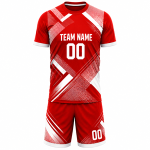 Custom Red Sublimated <b>Soccer</b> Jersey Set Geometric Pattern Crew Neck Short Sleeve Moisture Wicking Breathable Polyester Athletic - Product Image 2