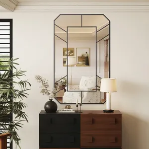Geometric Wall Mirror Art Deco Style Abstract Design Glass <b>Frame</b> Home Decor Living Room Wall Hanging - Product Image 2