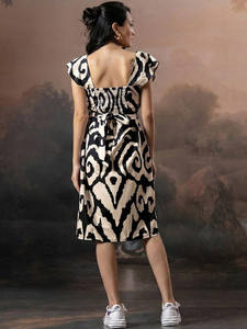 Vestido Midi Holgado de Algodón Estampado para Mujer, Formal, Ecológico, de Georgette, Cuello en V, Sin Mangas, con Encaje, para Uso Diario de Verano - Product Image 4