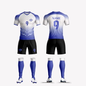 Maillot de football pour homme, bleu et blanc dégradé, sublimé, respirant, manches courtes, col en V, coupe athlétique, adulte, toutes saisons - Product Image 1