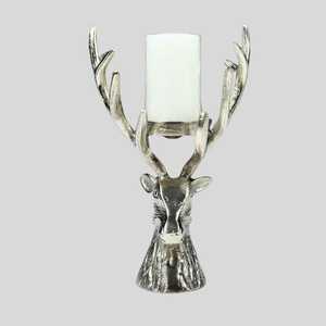 Crafted Glow <b>Silver</b> Deer Head <b>Candlestick</b> Holder with Antler Design for Home Decoration Heat Resistant Metal Candle Holder - Product Image 2