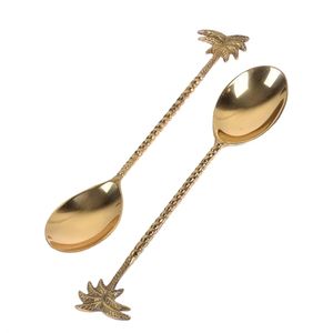 Lot de 4 cuillères à dessert et à soupe en laiton plaqué or, motif tournesol, à long manche, lavables au lave-vaisselle, faites à la main, en gros - Product Image 3