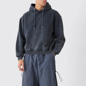 Sudadera con Capucha Personalizada para Hombre, de Felpa Gruesa de 500 g/m², Color Sólido, Lavado Ácido con Efecto Desgastado, Adornada con Pedrería, 100% Algodón, Forrada, Funcional para Invierno - Product Image 2