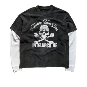 Calidad Premium logotipo personalizado serigrafiado doble capa manga larga hombres Oversize doble capa 100% Camisa de algodón - Product Image 4