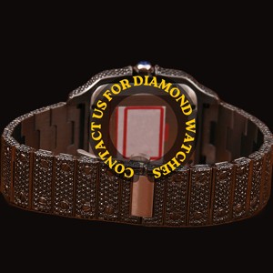 Montre pour homme entièrement sertie de diamants, brillante, personnalisée, élégante, en moissanite, diamant noir, style hip-hop, luxueuse, cadran en verre mécanique, chiffres romains - Product Image 3