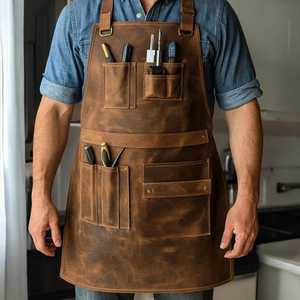 Delantal de Artista de Cuero Genuino Personalizado, Clásico, de Lujo, Alta Calidad, Transpirable, Hecho a Mano, Cómodo y Ligero LPN-0201 - Product Image 3
