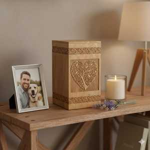 Urna Funeraria de Madera de Palisandro Indio con Grabado del Árbol de la Vida para Cenizas Humanas y de Mascotas, Caja Rectangular Conmemorativa para Decoración del Hogar - Product Image 1