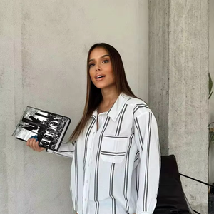 Camisa Oversize de Moda Urbana para Mujer, Estilo Casual, Manga Larga, Talla Única, con Botones, Blusas y Camisas para Mujer, Color Azul - Product Image 6