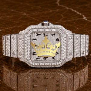 Luxury Mens Hip Hop Iced Square Case Quartz Movement Watch VVS Moissanite Black Diamond Rose Gold Dial Custom Full Date - Product Image 1