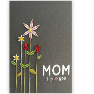 Carte en quilling Je t'aime Maman Journée des Mères Design floral Carte en quilling faite à la main Cartes de vœux avec enveloppe Carte cadeau en papier pour maman - Product Image 1