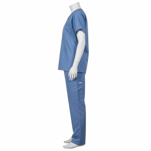 Tenues médicales personnalisées tendance : Ensembles de blouses et pantalons unisexes à manches courtes en molleton de coton, avec détection d'aiguilles et fusion sans couture - Product Image 1