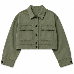 Women's Cream <b>Cropped</b> <b>Denim</b> <b>Jacket</b> Vintage Washed Embroidered Waterproof Breathable Cotton Button Front Casual Winter Summer - Product Image 5