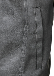 Blouson Trucker Homme Hiver Personnalisable Écologique Coupe-Vent en Cuir PU Gris Cendré avec Col Revers Pointu et Double Rabat Poitrine - Product Image 6